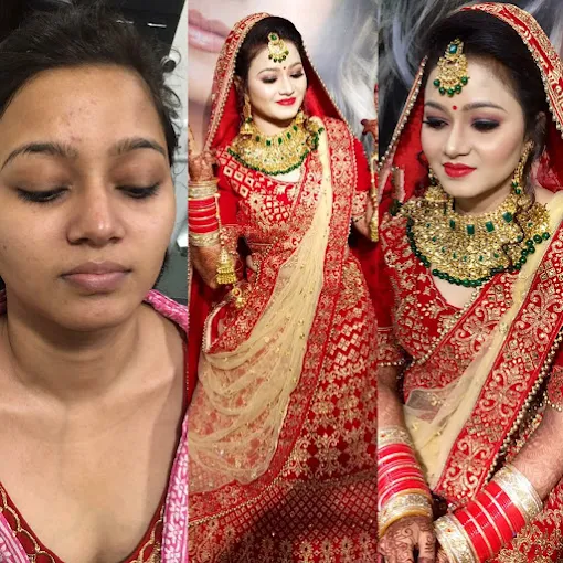 Before and after bridal makeover done at Sri Professional salon